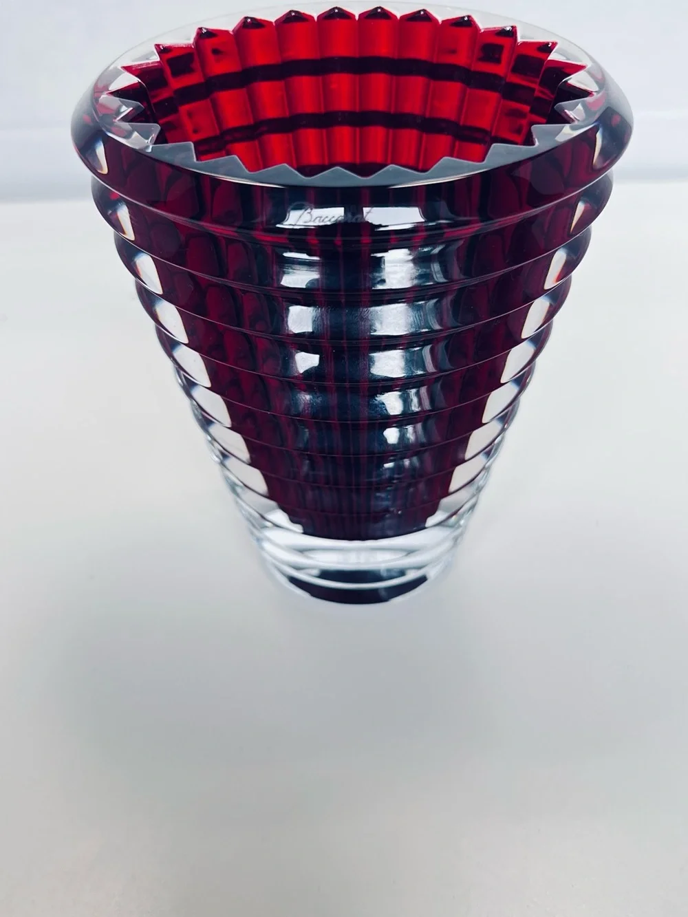 Baccarat small oval Eye Deep Red Cut Crystal Vase - Home Accents